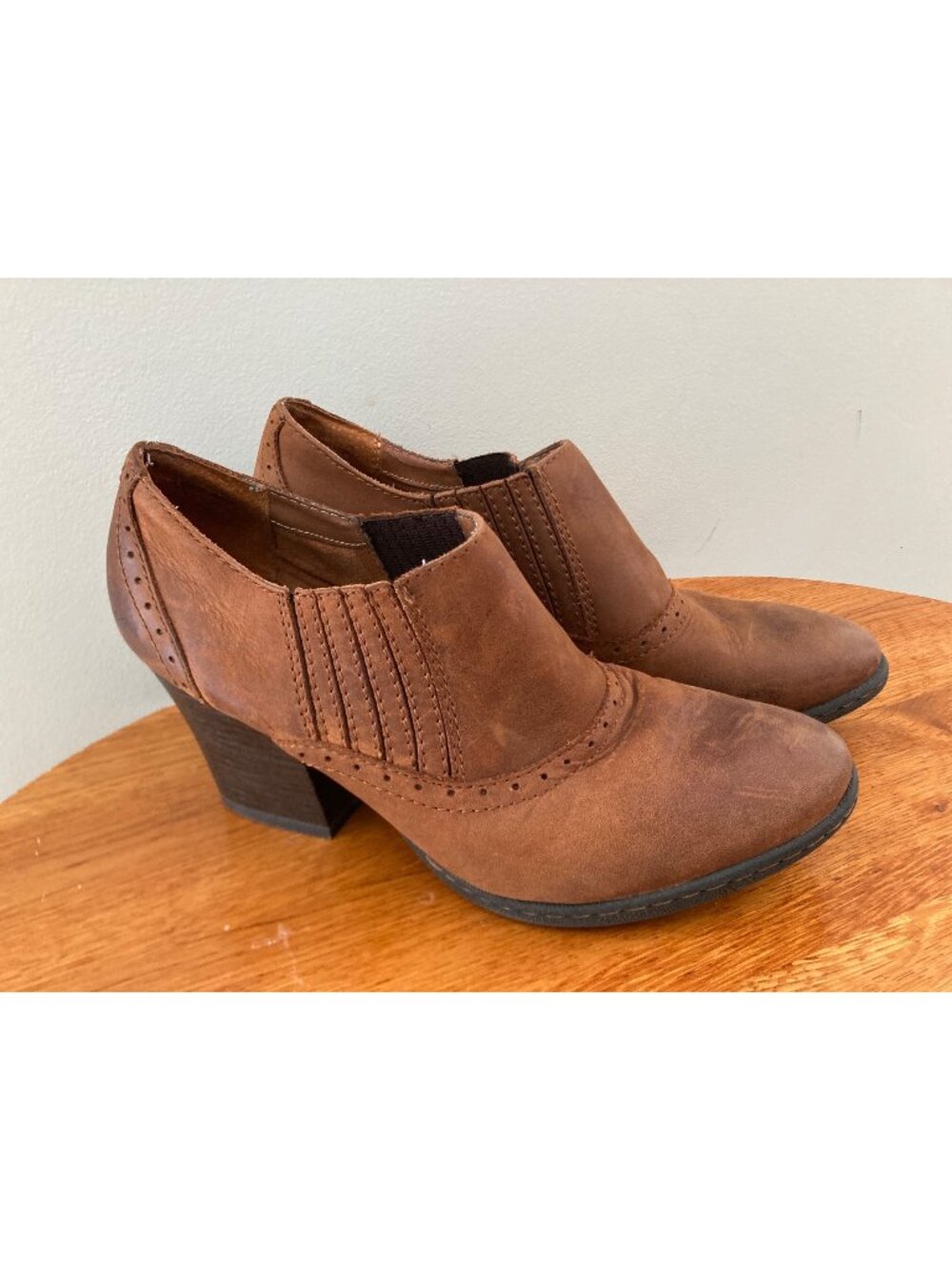 B.o.c. Brown Leather Chunky Heeled Slip-On Shoes Size 8.5 Comfort-Core Boho